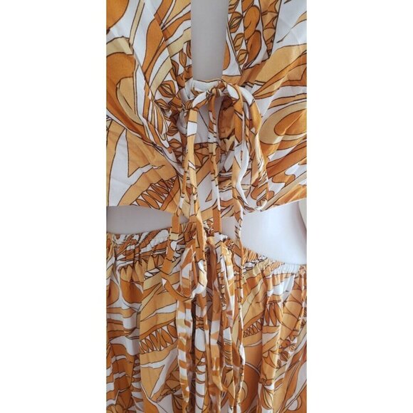 NWT AAKAA CUT OUT LONG SLEEVE ABSTRACT PRINT LONG DRESS SZ SMALL - Picture 4 of 9
